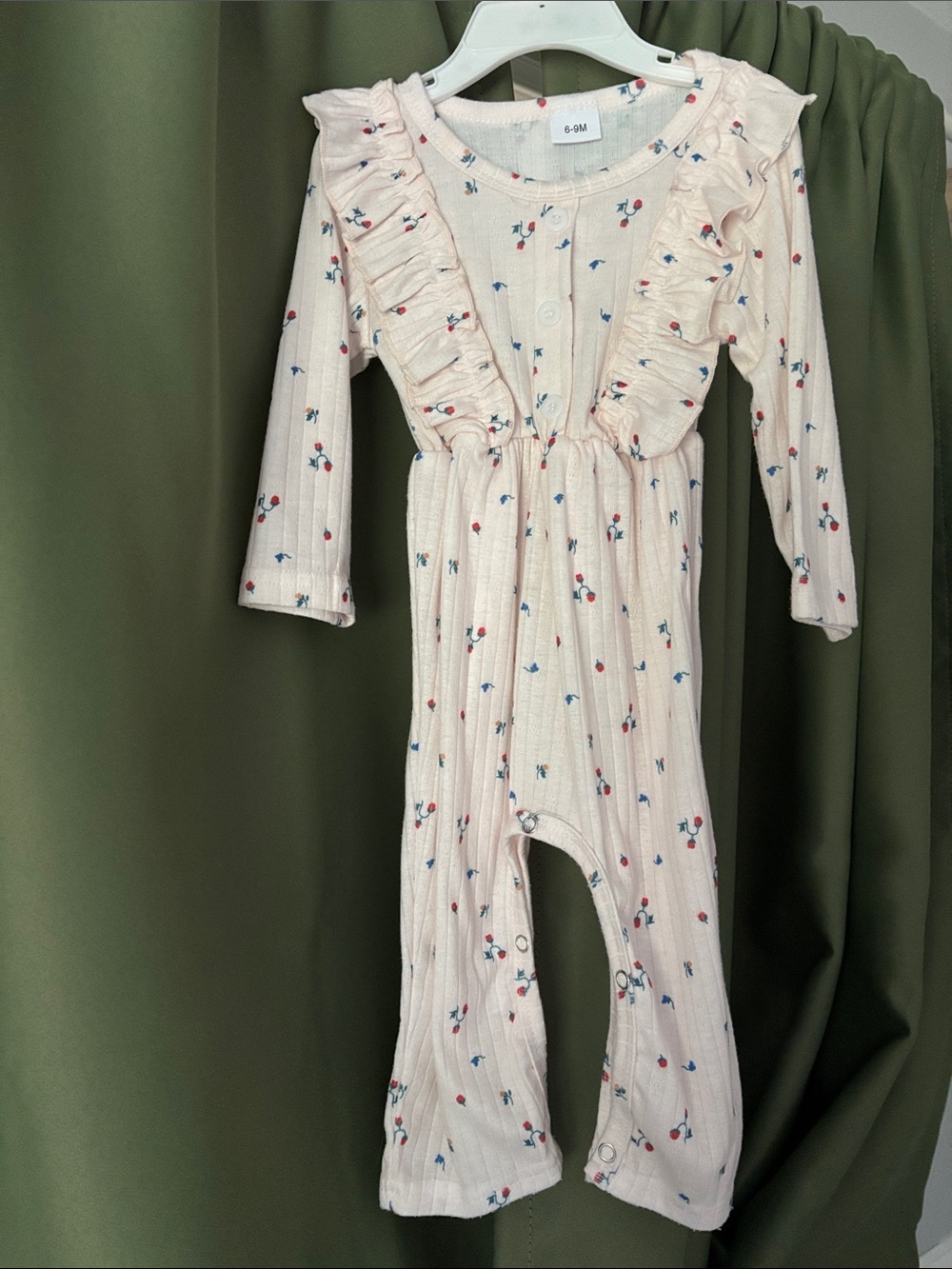 Ruffle Baby Romper with Floral Print- 6/9 mos